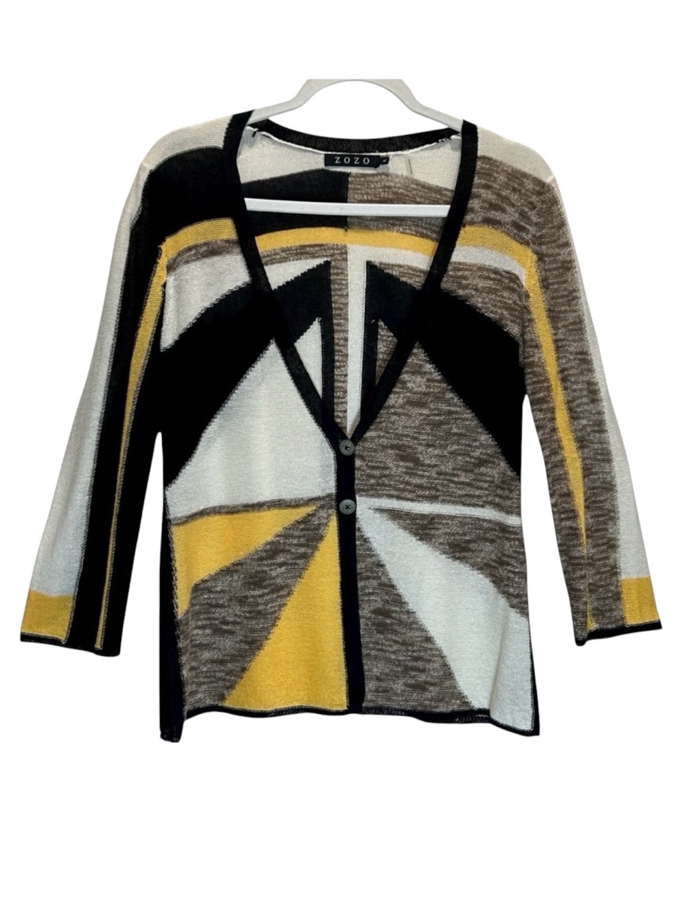 ZOZO Linen Blend Cardigan - Cream, Gold, Black, Brown, 3/4 Sleeves - Large